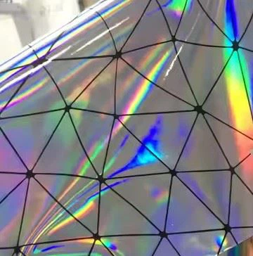 Holographic Reflective Synthetic Faux Leather Fabric PU Embossed Pattern Anti-Mildew For Bags Furniture Decorative Purpose